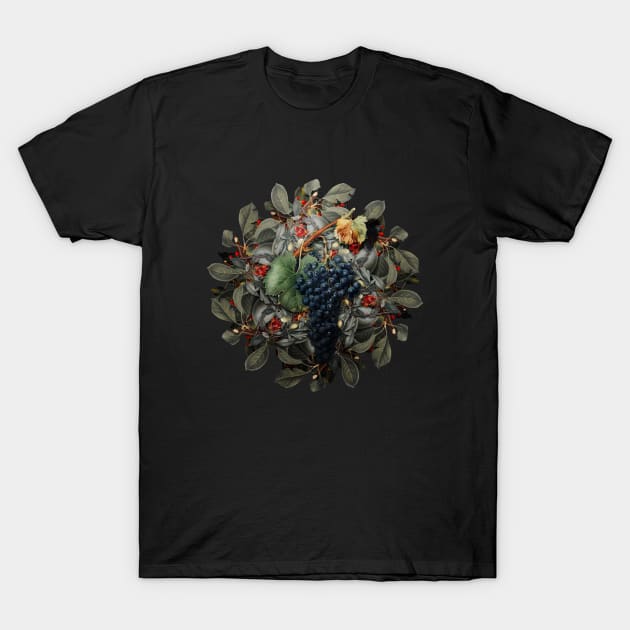 Vintage Grape Spanna Fruit Wreath T-Shirt by Holy Rock Design